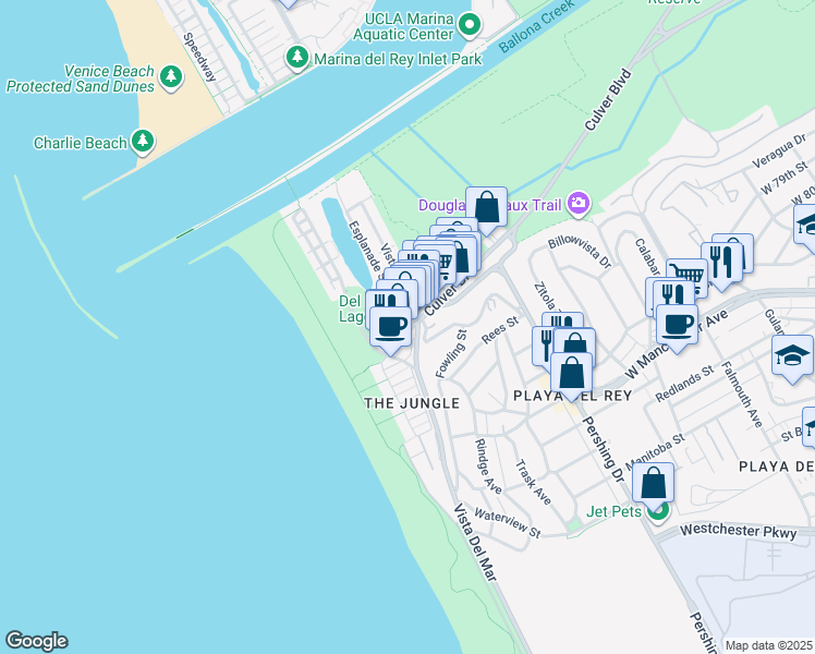 map of restaurants, bars, coffee shops, grocery stores, and more near 169 Culver Boulevard in Los Angeles