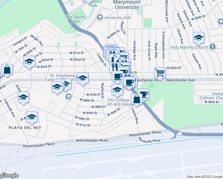 map of restaurants, bars, coffee shops, grocery stores, and more near 8732 Villanova Avenue in Los Angeles