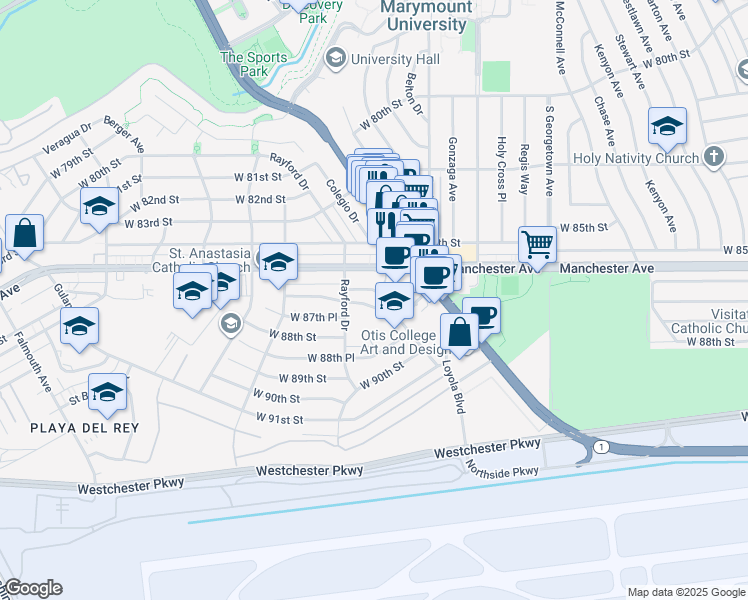 map of restaurants, bars, coffee shops, grocery stores, and more near 8732 Villanova Avenue in Los Angeles