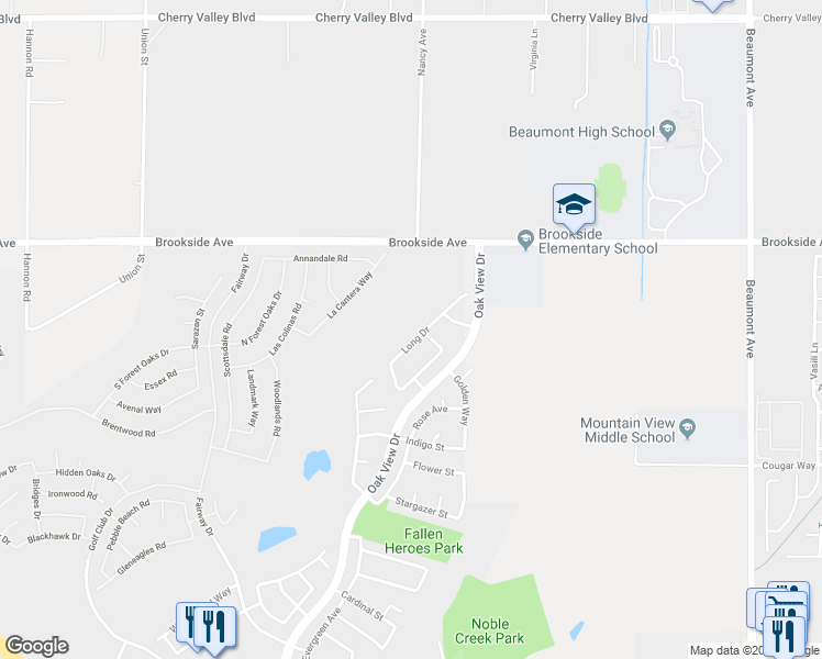 map of restaurants, bars, coffee shops, grocery stores, and more near 1749 Long Drive in Beaumont