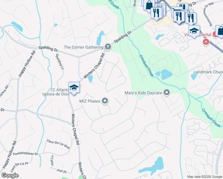 map of restaurants, bars, coffee shops, grocery stores, and more near 3800 Winters Hill Drive in Atlanta