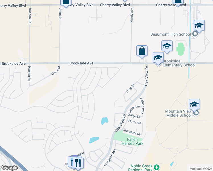 map of restaurants, bars, coffee shops, grocery stores, and more near 1734 La Cantera Way in Beaumont