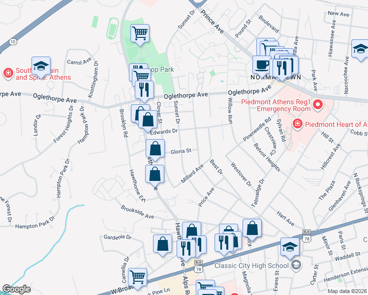 map of restaurants, bars, coffee shops, grocery stores, and more near 495 Holman Avenue in Athens