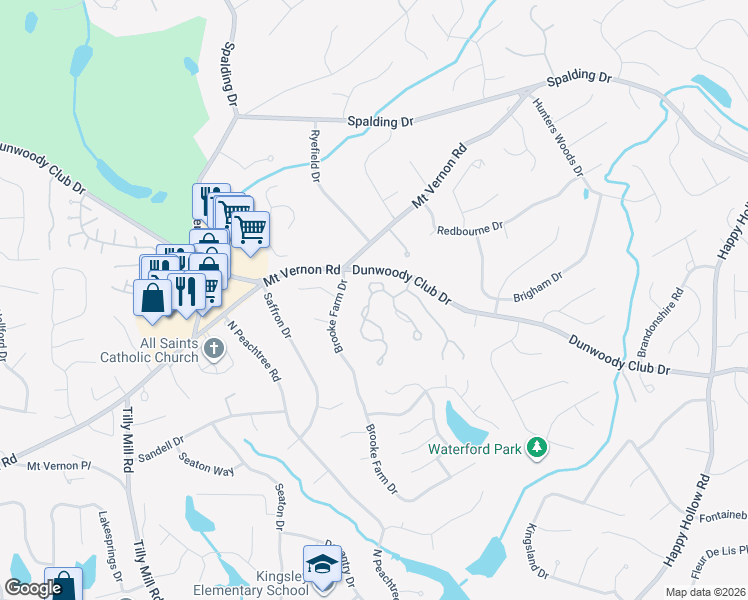 map of restaurants, bars, coffee shops, grocery stores, and more near 5463 Brooke Ridge Drive in Dunwoody