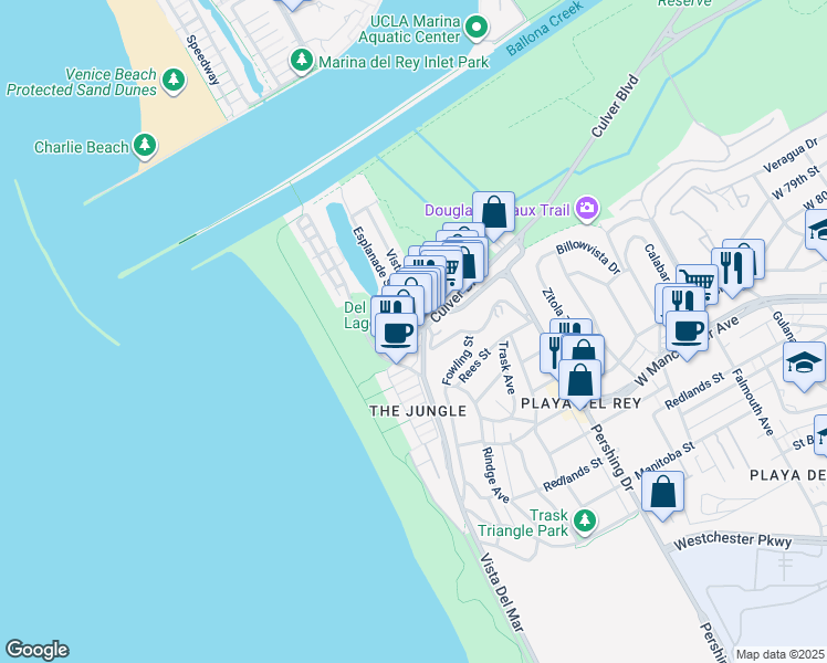 map of restaurants, bars, coffee shops, grocery stores, and more near 177 Culver Boulevard in Los Angeles
