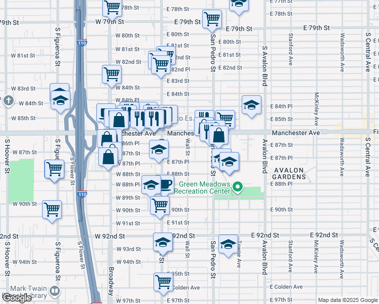 map of restaurants, bars, coffee shops, grocery stores, and more near 8708 Wall Street in Los Angeles