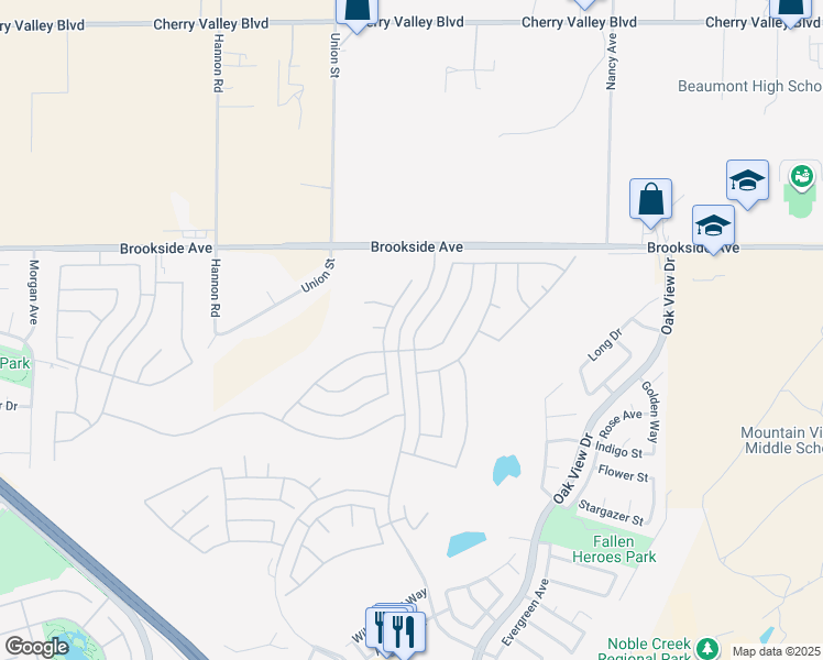 map of restaurants, bars, coffee shops, grocery stores, and more near 1732 Sarazen Street in Beaumont
