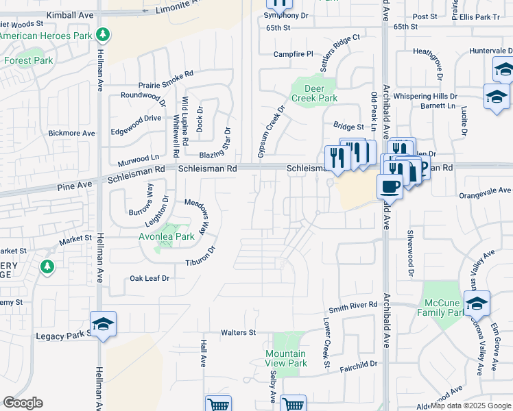 map of restaurants, bars, coffee shops, grocery stores, and more near 7069 Vernazza Place in Eastvale