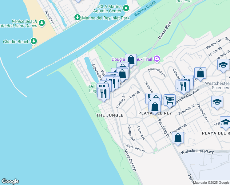 map of restaurants, bars, coffee shops, grocery stores, and more near 200 Culver Boulevard in Los Angeles