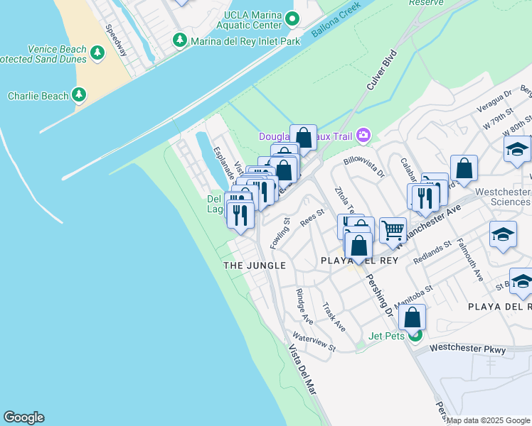 map of restaurants, bars, coffee shops, grocery stores, and more near 200 Culver Boulevard in Los Angeles