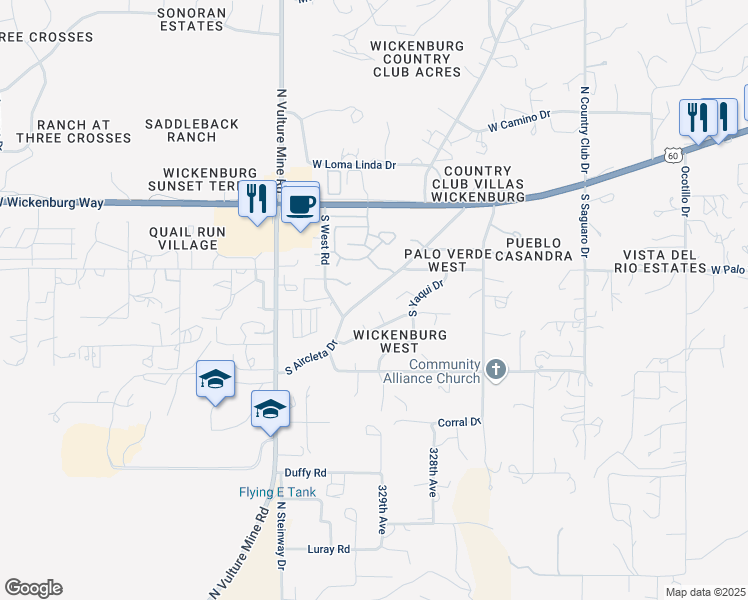 map of restaurants, bars, coffee shops, grocery stores, and more near 1781 Papago Place in Wickenburg