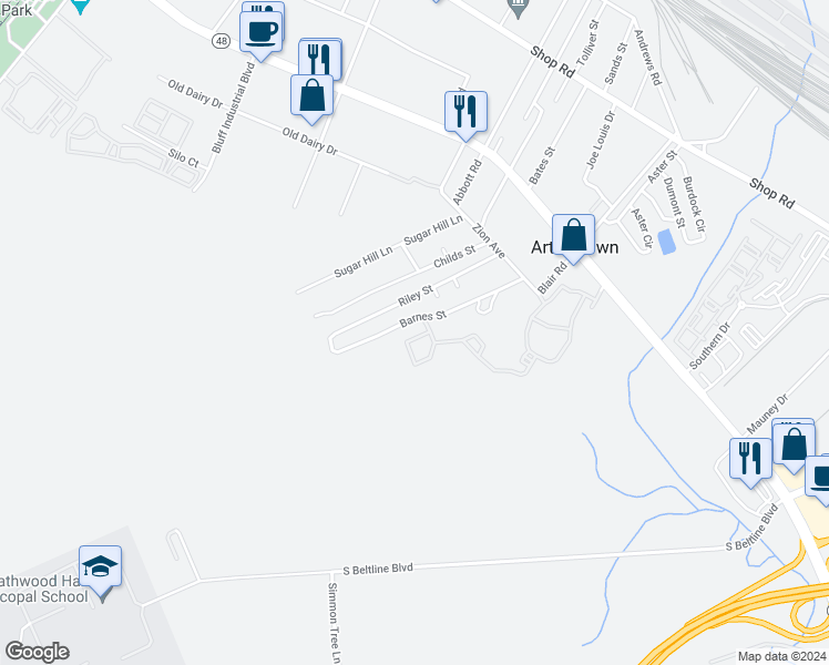map of restaurants, bars, coffee shops, grocery stores, and more near 704 Barnes Street in Columbia
