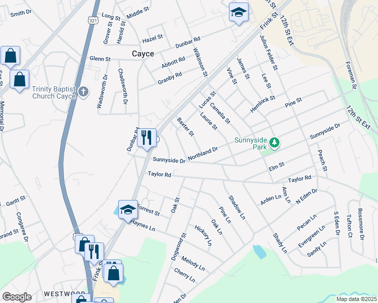 map of restaurants, bars, coffee shops, grocery stores, and more near 1722 Northland Drive in Cayce