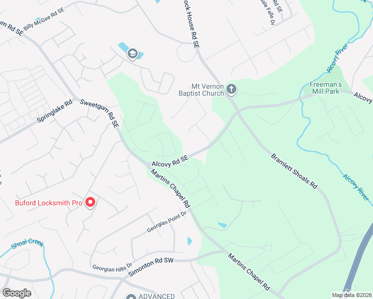 map of restaurants, bars, coffee shops, grocery stores, and more near 1071 Alcovy Road Southeast in Lawrenceville