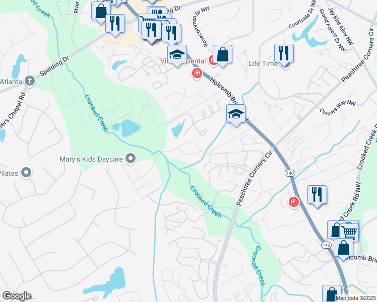 map of restaurants, bars, coffee shops, grocery stores, and more near 3747 Meadow Rue Lane in Norcross