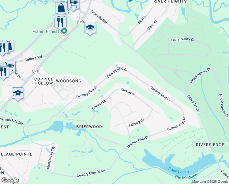 map of restaurants, bars, coffee shops, grocery stores, and more near 5 Fairway Drive in Shallotte