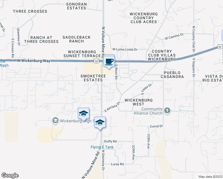 map of restaurants, bars, coffee shops, grocery stores, and more near 560 South West Road in Wickenburg
