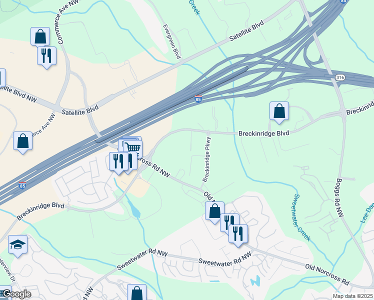 map of restaurants, bars, coffee shops, grocery stores, and more near in Duluth