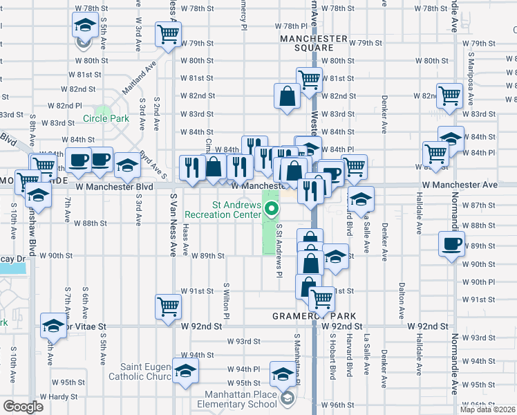 map of restaurants, bars, coffee shops, grocery stores, and more near 8718 Ruthelen Street in Los Angeles