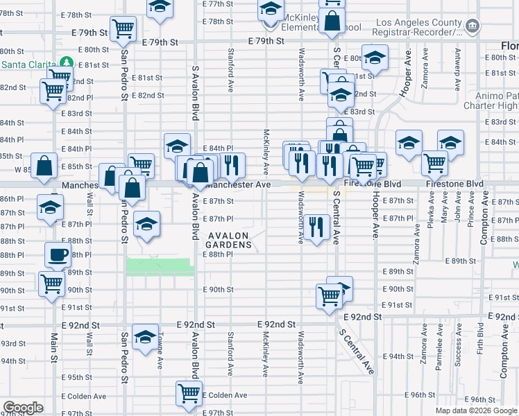 map of restaurants, bars, coffee shops, grocery stores, and more near 8711 McKinley Place in Los Angeles