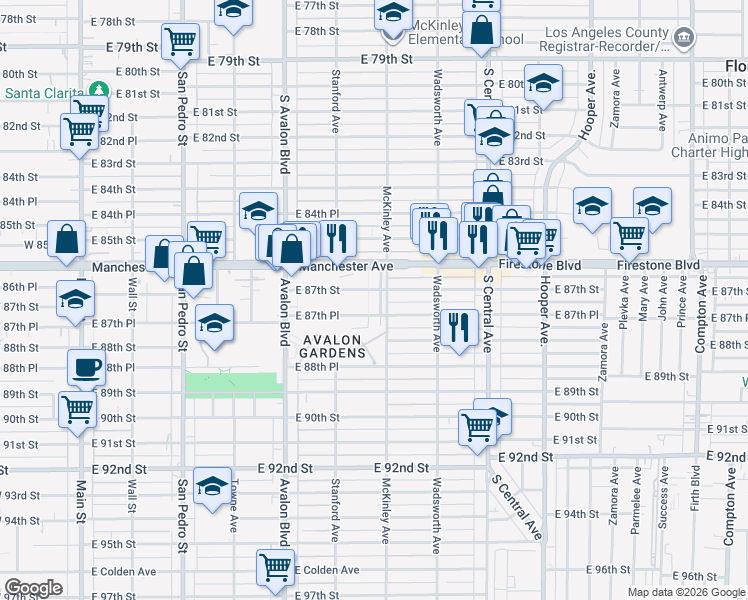 map of restaurants, bars, coffee shops, grocery stores, and more near 8711 McKinley Place in Los Angeles