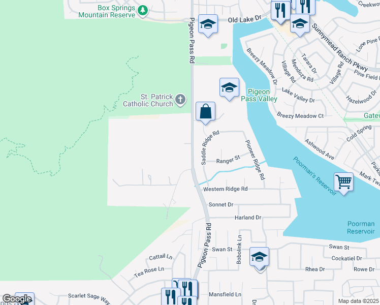 map of restaurants, bars, coffee shops, grocery stores, and more near in Moreno Valley