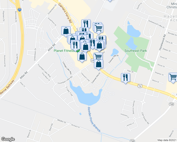 map of restaurants, bars, coffee shops, grocery stores, and more near 1 Yorktown Court in Columbia