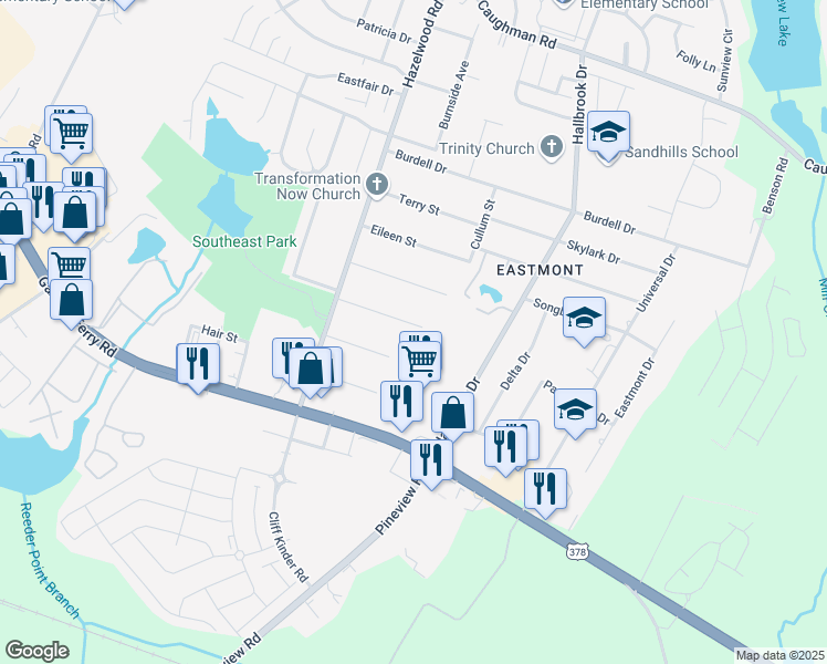 map of restaurants, bars, coffee shops, grocery stores, and more near 7630 Shiran Street in Columbia