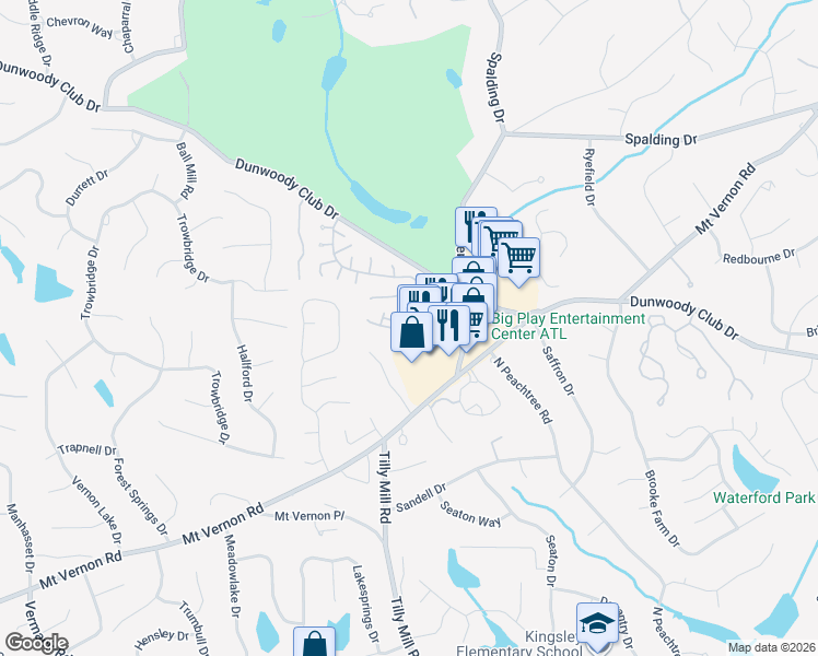 map of restaurants, bars, coffee shops, grocery stores, and more near 2420 Mount Vernon Road in Atlanta
