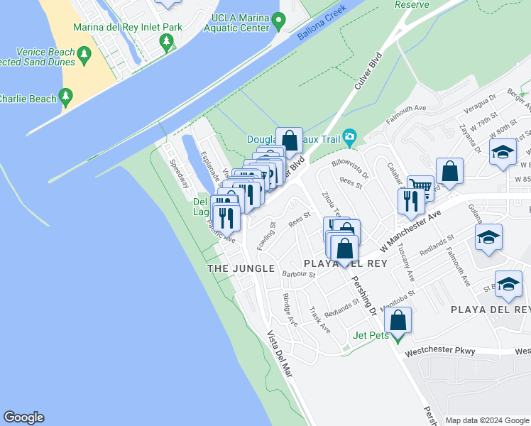 map of restaurants, bars, coffee shops, grocery stores, and more near 243 Montreal Street in Los Angeles