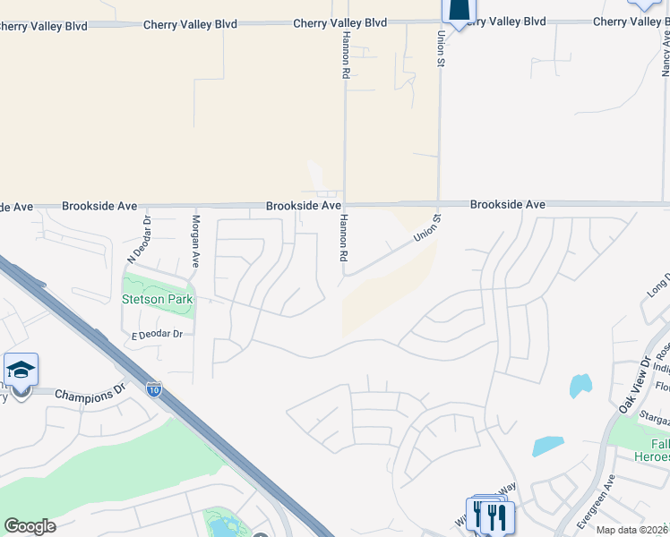 map of restaurants, bars, coffee shops, grocery stores, and more near 1775 Hannon Road in Cherry Valley