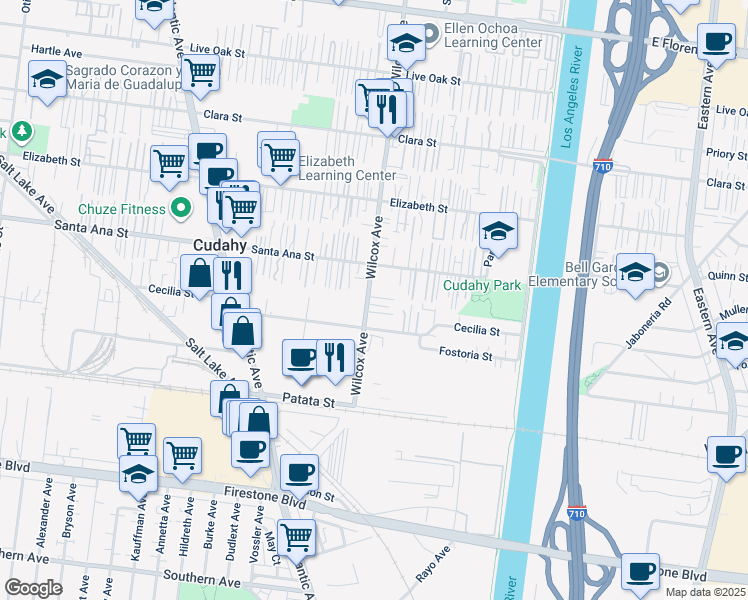 map of restaurants, bars, coffee shops, grocery stores, and more near 8202 Wilcox Avenue in Bell Gardens