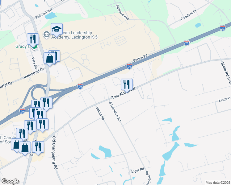 map of restaurants, bars, coffee shops, grocery stores, and more near 1165 Two Notch Road in Lexington