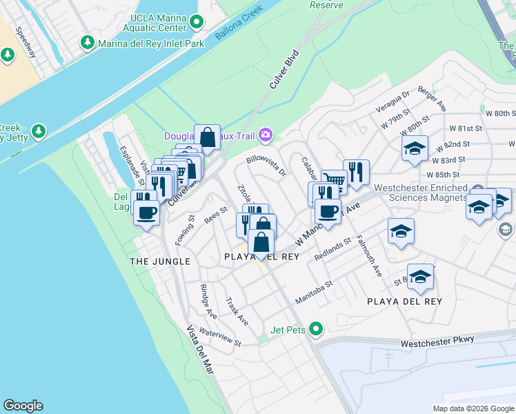 map of restaurants, bars, coffee shops, grocery stores, and more near 8236 Zitola Terrace in Los Angeles