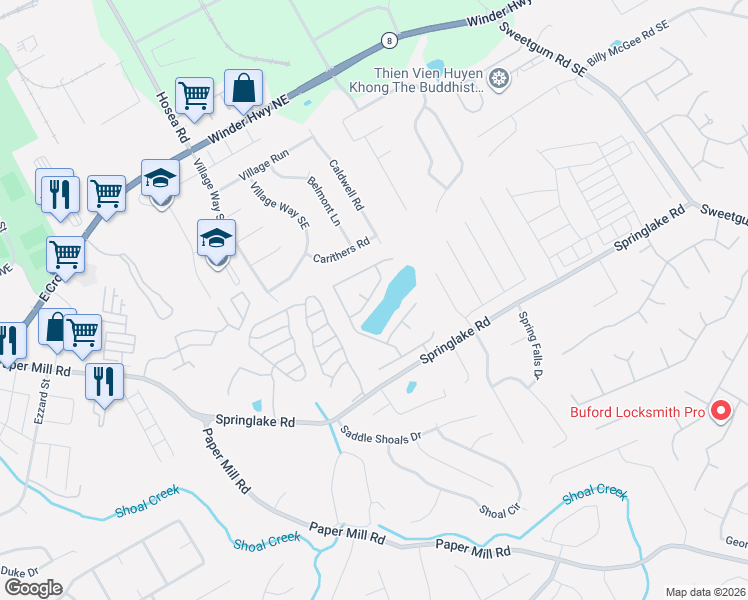 map of restaurants, bars, coffee shops, grocery stores, and more near 466 Pond Lillies Road Southeast in Lawrenceville