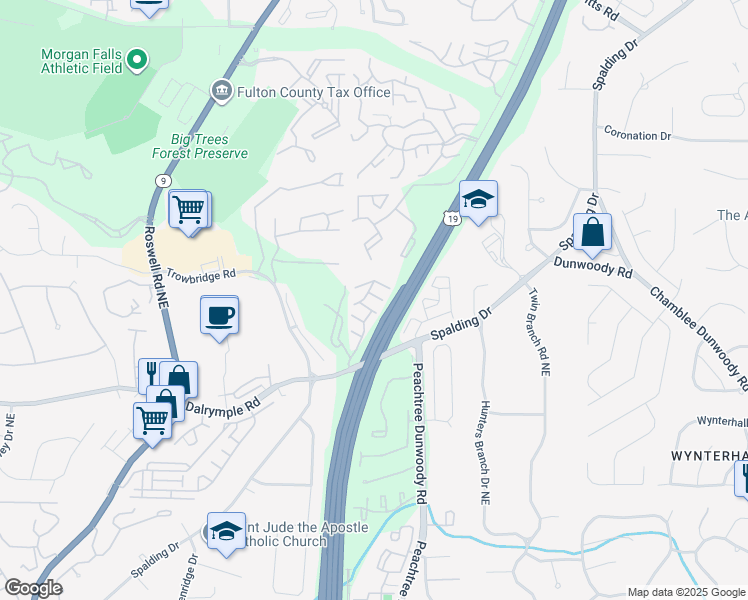 map of restaurants, bars, coffee shops, grocery stores, and more near 975 Thibideau Court in Atlanta