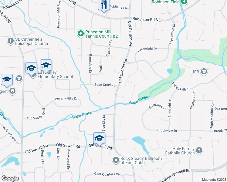 map of restaurants, bars, coffee shops, grocery stores, and more near 365 Old Canton Road in Marietta