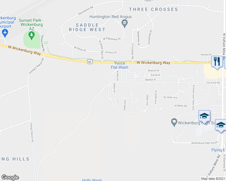 map of restaurants, bars, coffee shops, grocery stores, and more near 314 Trails End in Wickenburg