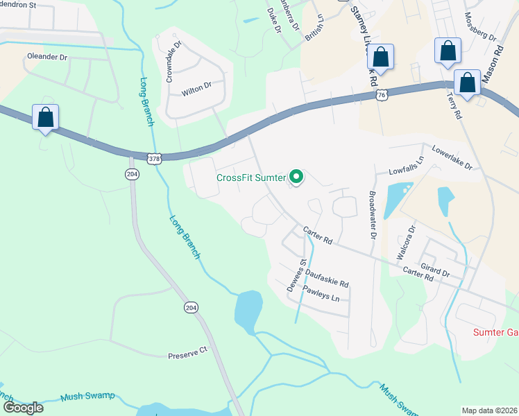 map of restaurants, bars, coffee shops, grocery stores, and more near 7 Morehead Place in Sumter