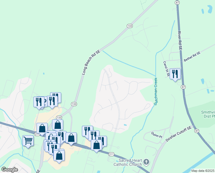 map of restaurants, bars, coffee shops, grocery stores, and more near 5038 Lagan Court in Southport