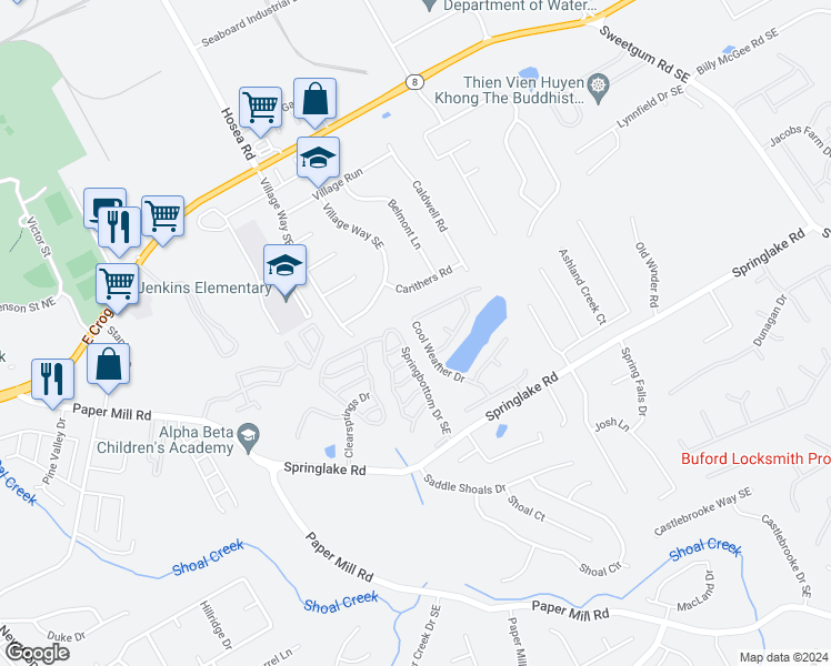map of restaurants, bars, coffee shops, grocery stores, and more near 485 Cool Weather Drive in Lawrenceville