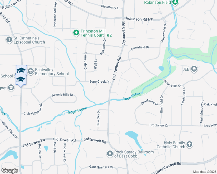 map of restaurants, bars, coffee shops, grocery stores, and more near 365 Old Canton Road in Marietta