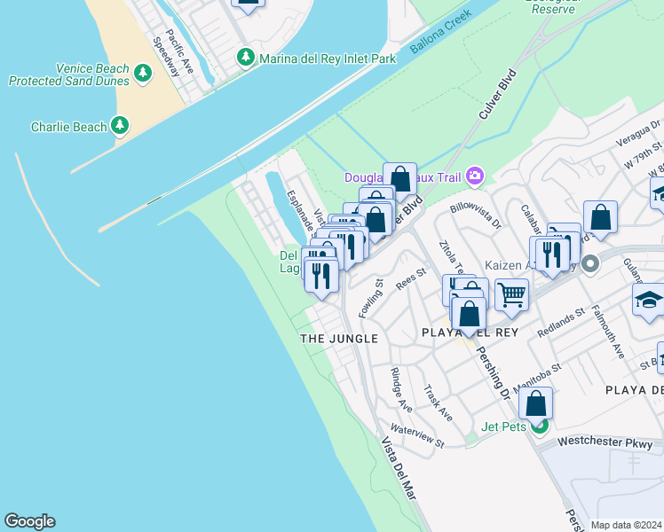 map of restaurants, bars, coffee shops, grocery stores, and more near in Los Angeles County