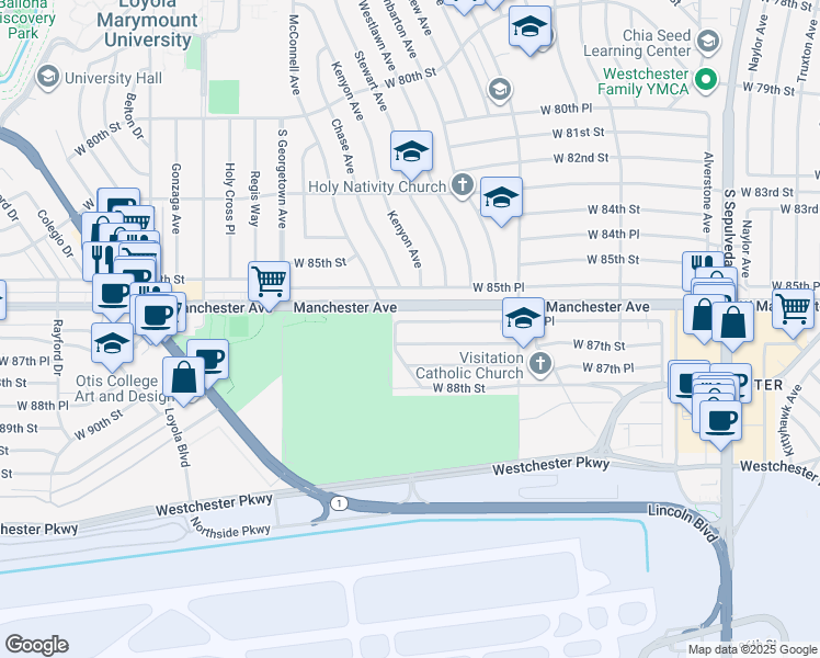 map of restaurants, bars, coffee shops, grocery stores, and more near 6754 West 86th Place in Los Angeles