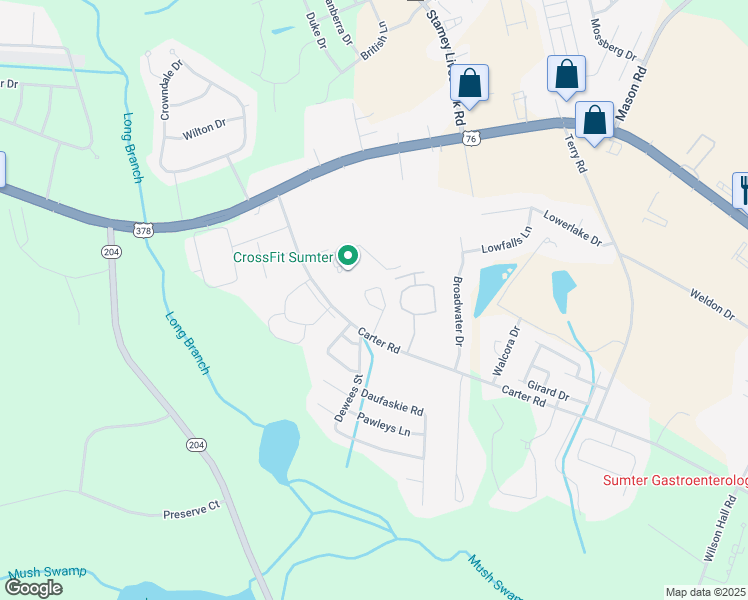 map of restaurants, bars, coffee shops, grocery stores, and more near 1365 Granville Court in Sumter