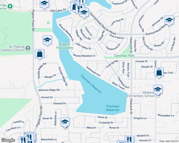 map of restaurants, bars, coffee shops, grocery stores, and more near 23577 Ashwood Avenue in Moreno Valley