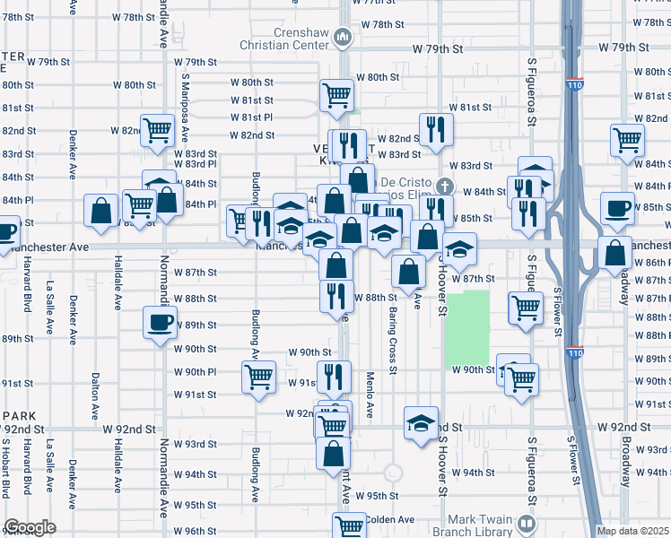 map of restaurants, bars, coffee shops, grocery stores, and more near 2069 East Imperial Highway in Los Angeles