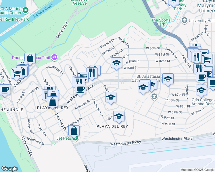 map of restaurants, bars, coffee shops, grocery stores, and more near in Los Angeles