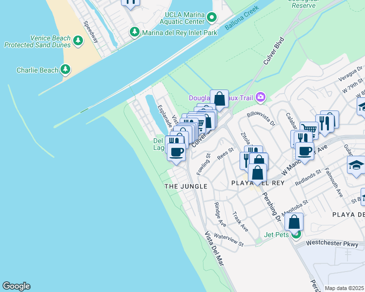 map of restaurants, bars, coffee shops, grocery stores, and more near 169 Culver Boulevard in Los Angeles