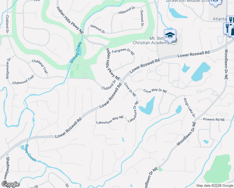 map of restaurants, bars, coffee shops, grocery stores, and more near 4217 Cove Court in Marietta